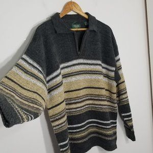 TT & Co. Vintage Oversized Knitted Neutral Wool Blend Striped Cottagecore Granpa